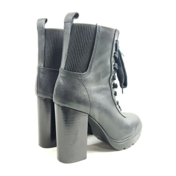 Steve Madden Womens Size 9 Black Leather Lace-Up Block High Heel Ankle Boots - Picture 4 of 9